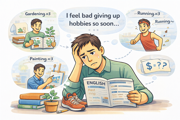 취미 오래 못 가는 이유로 부담을 느끼는 상황