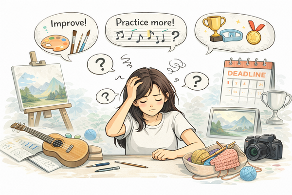 취미가 스트레스가 되는 순간을 고민하는 모습